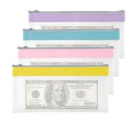 kclkda 4 Pcs Money Bags with Zipper, Clear Cash Envelopes, Money Bags for Banking UK, 8.4×4.3 inch Money Wallets for Cash, Plastic Coin Bag Small Receipt Holder for School Office Travelling