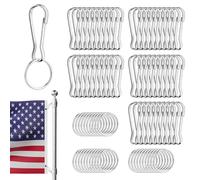 kclkda 50PCS 50MM Metal Flag Pole Clips with 30PCS Round Flat Key Chain Ring, Stainless Steel Lanyard Snap Spring Clips Hooks Heavy Duty for Fixing Flag Keychains Lanyards Banners Clotheslines Crafts