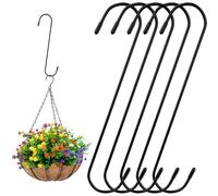 kclkda 5Pack Large S Hooks, 10 inch Black Heavy Duty Long S-Hook for Hanging Plant Durable Metal S Hooks for Hanging Pots,Office Plants, Large Tree Branch,Garden, Coffee Cups, Coats, Bags