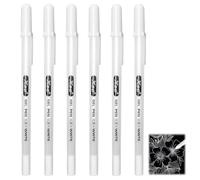 kclkda 6Pcs White Gel Pens Set, 0.6mm Point Gel Pen White Fine Point Pens for Black Dark Paper Highlight Drawing Fine Liner Art Pen for Students, Artists To Sketching, Colouring on Black Paper