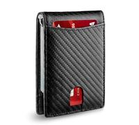 kclkda Slim Wallets for Men - RFID Card Holder, Carbon Fibre Leather Wallet with Money Clip & ID Window, Minimalist Wallets for Men UK, Holds up to 12 Credit Card Holders - Black