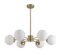 KCO 6-Light Globe Sputnik Chandelier Milk Glass Modern Gold Chandelier Light Fixture Mid Century Sputnik Chandeliers Pendant Lighting Brushed Brass Chandeliers (Gold+White)