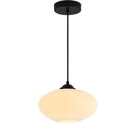 KCO Black and White Milk Glass Pendant Light, Mid Century Modern, 9.8" Dome, 5.5" H, E27 Base, Indoor Use, Dining Room, Living Room, Kitchen Island
