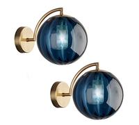 KCO Lighting 1-Light Blue Glass Wall Sconce Gold Globe Wall Sconces Set of Two Brass Sconces Wall Lighting Mid Century Modern Wall Light Fixture Bedroom Bedside Sconces Set of 2