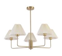 KCO Lighting 5-Lights White Pleated Fabric Pendant Light Mid Century Modern Brushed Gold Sputnik Chandelier Traditional Dining Living Room Chandelier Above Dining Table