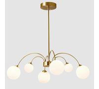 KCO Lighting 6-Light Gold Globe Chandelier Mid Century Brushed Brass Light Fixture with Milk Glass Sputnik Chandelier for Living Room Dining Room Kitchen Island Bedroom Foyer