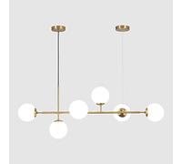 KCO Lighting 6 Light Milk Glass Chandeliers Modern Globe Linear Chandelier White and Gold Pendant Light Fixture Mid Century Rectangle Chandelier Brass Sputnik Island Lights for Kitchen