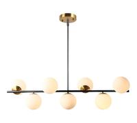 KCO Lighting Black 110cm Linear Dining Room Light Fitting Over Kitchen Island Light, Mid Century Dining Table Chandelier with 7-Lights White Glass Balls for Kitchen Island, Dining Room