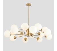 KCO Lighting Brushed Brass Chandelier Mid Century Modern Sputnik Chandelier Light Fixture Globe Flush Mount Ceiling Light Milk Glass Ball Chandelier Kitchen Island Lighting Fixture (Gold+White)