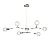 KCO Lighting Brushed Nickel Sputnik Chandelier Modern 6-Light, Chrome Flush Mount Pendant Light Fixture with 3 Adjustable Arms for Living Room, Bedroom, Kitchen Island