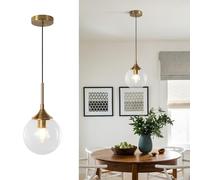 KCO Lighting Clear Globe Pendant Lights Kitchen Island Bubble Glass Pendant Lighting Gold Hanging Light Fixture Mid Century Modern Hanging Lamp for Living Room Dining Room