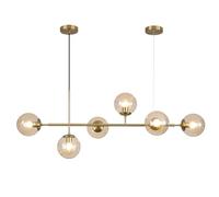 KCO Lighting Globe Linear Chandelier 6 Light Amber Glass Pendant Light Fixture Gold Kitchen Island Chandelier Lighting Long Brass Sputnik Chandelier Dining Room Ceiling Lights…