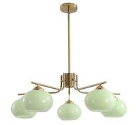 KCO Lighting Green Glass Pendant Light 5 Lights Large Globe Chandelier Brushed Brass Sputnik Chandeliers Mid Century Modern Chandelier Light Fixture for Dining Room Bedroom