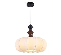 KCO Lighting Japanese Silk Pendant Light White Coastal Hanging Kitchen Light Fixture Drum Pendant Lights Kitchen Island Farmhouse Black Wood Chandeliers for Dining Room