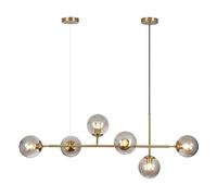 KCO Lighting Kitchen Island Gold Chandelier Lighting, Modern Gold Linear 6-Light Pendant Light for Kitchen Island, Adjustable Height Dining Room Smoke Gray Glass Globe Lights for Living Room