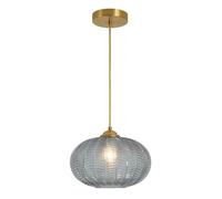 KCO Lighting Large Glass Pendant Lights Kitchen Island Brass Gold Pendant Light Gold Globe Hanging Light Smoked Striped Glass Pendant Light Mid Century Modern Dining Room Light Fixture