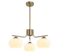 KCO Lighting Mid Century Modern Globe Pendant Light 3-Light Milk Glass Chandelier Gold Sputnik Chandelier Light Fixture Brushed Brass Pendant Lighting for Kitchen Island (3-Light)