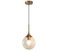 KCO Lighting Mid Century Modern Pendant Chandelier 1-Light Gold Glass Globe Pendant Light Brushed Brass Pendant Light Large Kitchen Pendant Lighting Over Island (Amber)