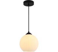 KCO Lighting Milk Glass Globe Vintage Ribbed Pendant Light - Black & White - Kitchen Island Lighting