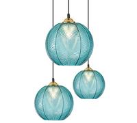 KCO Lighting Modern 3-Light Blue Striped Glass Pendant Light Fixture Nordic Glass Ball Cluster Chandelier Vintage Large Globe Pendant Lighting Mid-Century Black Island Light for Kitchen