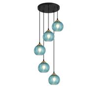 KCO Lighting Modern Blue Glass Chandelier Ball Cluster Pendant Light Black and Gold Kitchen Pendant Light Nordic Ribbed Glass Pendant Light Large Round Chandelier