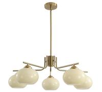 KCO Lighting Modern Brushed Gold 5-Light Glass Globe Chandelier - Mid Century Brass Sputnik Ceiling Light Fixture, Adjustable Height, E27 Base, Dining Room & Living Room