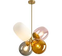 KCO Lighting Modern Glass Globe Colorful Pendant Light Art Glass Shade 4 Lights Hanging Light with Colorful Balloon Flush Mount Pendant Light Fixture for Kitchen Island Bedroom Living Room Kids Room