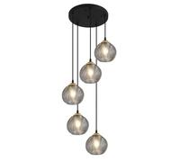 KCO Lighting Round Glass Pendant Lighting 5 Light Farmhouse Cluster Chandelier Black Kitchen Pendant Lighting Smoke Glass Cluster Pendant Light Mid Century Modern Globe Chandelier