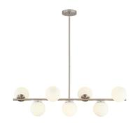 KCO Modern Silver Chandelier Pendant Light with White Globes, Industrial Chrome White Glass Linear Sputnik Chandelier,7 Glass Balls Linear LED Pendant Lights for Dining Room Living Room Kitchen Island