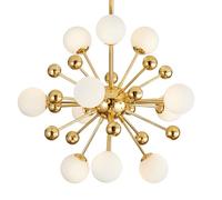KCO Modo Lighting Vintage Ball Sputnik Chandelier Lighting with Brass Lamp Frame, White Frosted Glass Modern Semi Flush Mounted Ceiling Chandelier Light for Lining Room, Dining Room(11-Light)