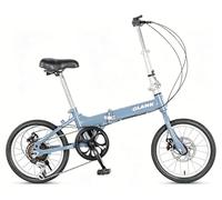 Kcolic 16 Inch Folding Bike, Lightweight Mini City Bicycle with 6 Speed, Thick-Walled Tube Frame Made of Carbon Steel, Suitable for Outdoor Riding Adults Blue,16in
