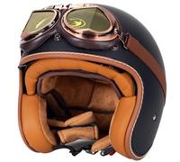 Kcolic Vintage Motorcycle Open Helmet, Retro Motorcycle Half Helmet with Goggles, 3/4 Vintage Jet Pilot Helmet with ECE Certificate, Universal F,X-Large