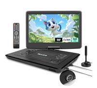 KCR 15.6 Inch Portable DVD/TV Player for Kids and Car, 15.6” LED Screen and Digital DVB-T2 TV Tuner,Rechargeable Battery,Support USB/HDMI/AV/Audio and Multiple Disc Formats, Regions Free- Black