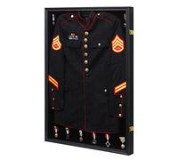 KCRasan Military Uniform Display Case - Police Uniform Display Frame - Uniform Shadow Box Wall Cabinet with Uv Protection Acrylic Door for Collection Military Uniform Black