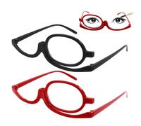 kcrnw 2 Pcs Makeup Reading Glasses (+2.50, +3.50) With 180° Rotatable Flip-Down Magnifying Single Lens for Women Makeup Essential for Women Girls Magnifying Cosmetic Readers(Black,Red)