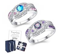 KCRPM Amethyst Silver Heart Ring "Sisters of My Soul & Friends of My Heart" Heart Shaped Amethyst Stacking Ring Zircon Ring, 11