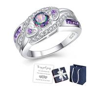 KCRPM Amethyst Silver Heart Ring "Sisters of My Soul & Friends of My Heart" Heart Shaped Amethyst Stacking Ring Zircon Ring, 24, Silver