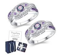 KCRPM Amethyst Silver Heart Ring "Sisters of My Soul & Friends of My Heart" Heart Shaped Amethyst Stacking Ring Zircon Ring, 7, Silver