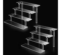 Kcrystenia Acrylic Display Stands Risers, 9”Clear Perfume Organizer Stand Shelf, 4 Tier Acrylic Risers for Display Decorative Perfume Makeup Nail Polish Dessert (2 Pack)