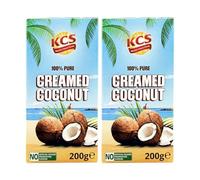 KCS Creamed Coconut 200g x 2 | Coconut Cream Block | Concentrated Coconut Extract | Suitable for Cooking, Curries, Desserts & Baking | 400g Total