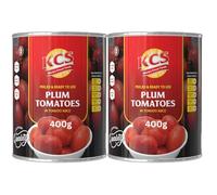 KCS Plum Tomatoes 400gm (Pack of 2) - Whole, Peeled Tomatoes in Tomato Juice | Ideal for Pasta, Curries, Soups & Sauces | No Preservatives | Vegan Friendly | BPA-Free Tin