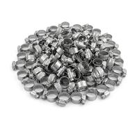 KCT 100 Pack - 10mm-16mm Hose Pipe Clamps Adjustable 304 Stainless Steel Metal Clips for Flexible Tube Worm Drive