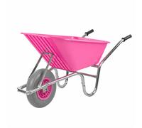 Kct 110L Wheelbarrow Pink Heavy Duty Garden Large Plastic Builders Barrow With Solid Puncture Proof Tyre Wheel & Non Slip Handles