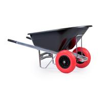 KCT 160L Big Wheelbarrow Black Garden Barrow Twin Wheel Puncture Proof Tyre for Builders, Equestrian, Stable Yard, Construction