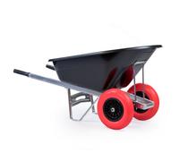 Kct 160L Wheelbarrow Black Plastic Heavy Duty Garden Barrow 2 Twin Wheel Puncture Proof Solid Tyre Large Builder Equestrian Stable