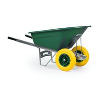 KCT 160L Wheelbarrow Green Plastic Heavy Duty Garden Barrow 2 Twin Wheel Puncture Proof Solid Tyre Large Builder Equestrian Stable Yard Big Horse