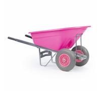 KCT 160L Wheelbarrow Pink Plastic Heavy Duty Garden Barrow 2 Twin Wheel Puncture Proof Solid Tyre Large Builder Equestrian Stable Yard Big Horse
