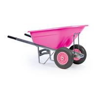 Kct 160L Wheelbarrow Pink Plastic Heavy Duty Garden Barrow 2 Twin Wheel Puncture Proof Solid Tyre Large Builder Equestrian Stable