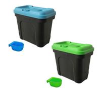 Kct 2 Pack Dry Pet Food Feed Storage Container With Integrated Scoop - 15 Litre / 7Kg- Green & Blue