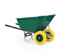 Kct 200L Wheelbarrow Green Plastic Heavy Duty Garden Barrow 2 Twin Wheel Puncture Proof Solid Tyre Large Builder Equestrian Stable